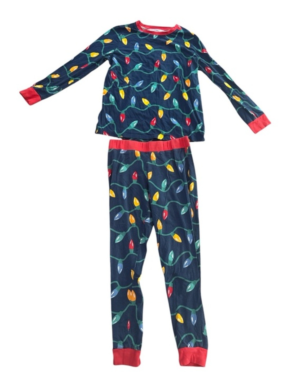 Old Navy Christmas Light Print Pajama Set - Red Trim Women’s Size Medium XMAS